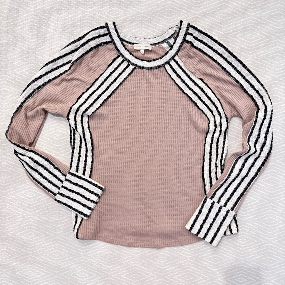 Buckle Striped Tan and Black Women's Top Size Large